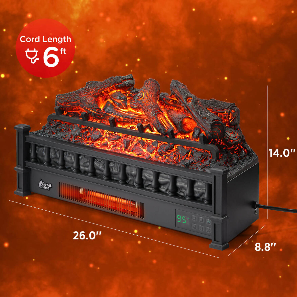 TURBRO Eternal Flame EF26-LG Electric Fireplace Log Set – 1500W, 5 Flame Colors