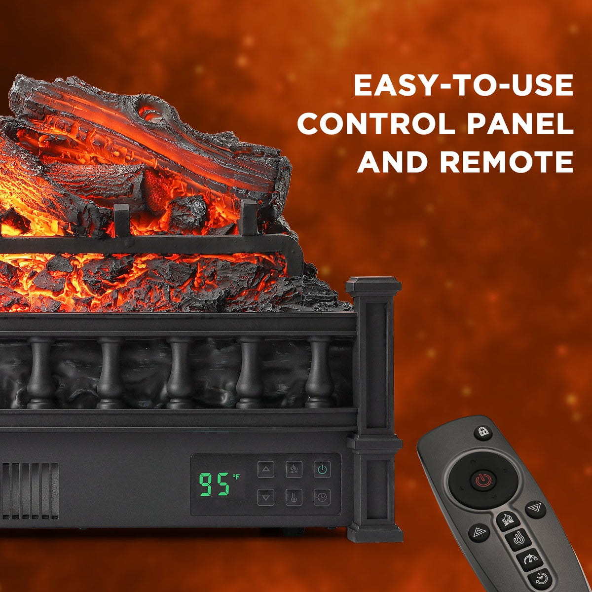 TURBRO Eternal Flame EF26-LG Electric Fireplace Log Set – 1500W, 5 Flame Colors