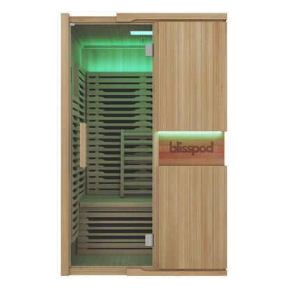 Blisspod | Milano | Full Spectrum Sauna | Canadian Hemlock Wood | Ultra Low EMF | 5 Far Infrared &amp; 1 Red Glass Heater | Chromotherapy | Upto 2 Person