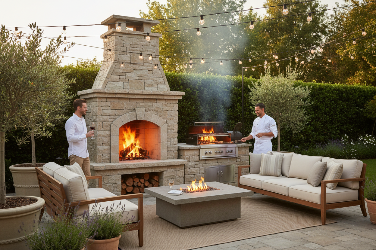 Stockholm DIY Outdoor Fireplace Kit and Grill Combo