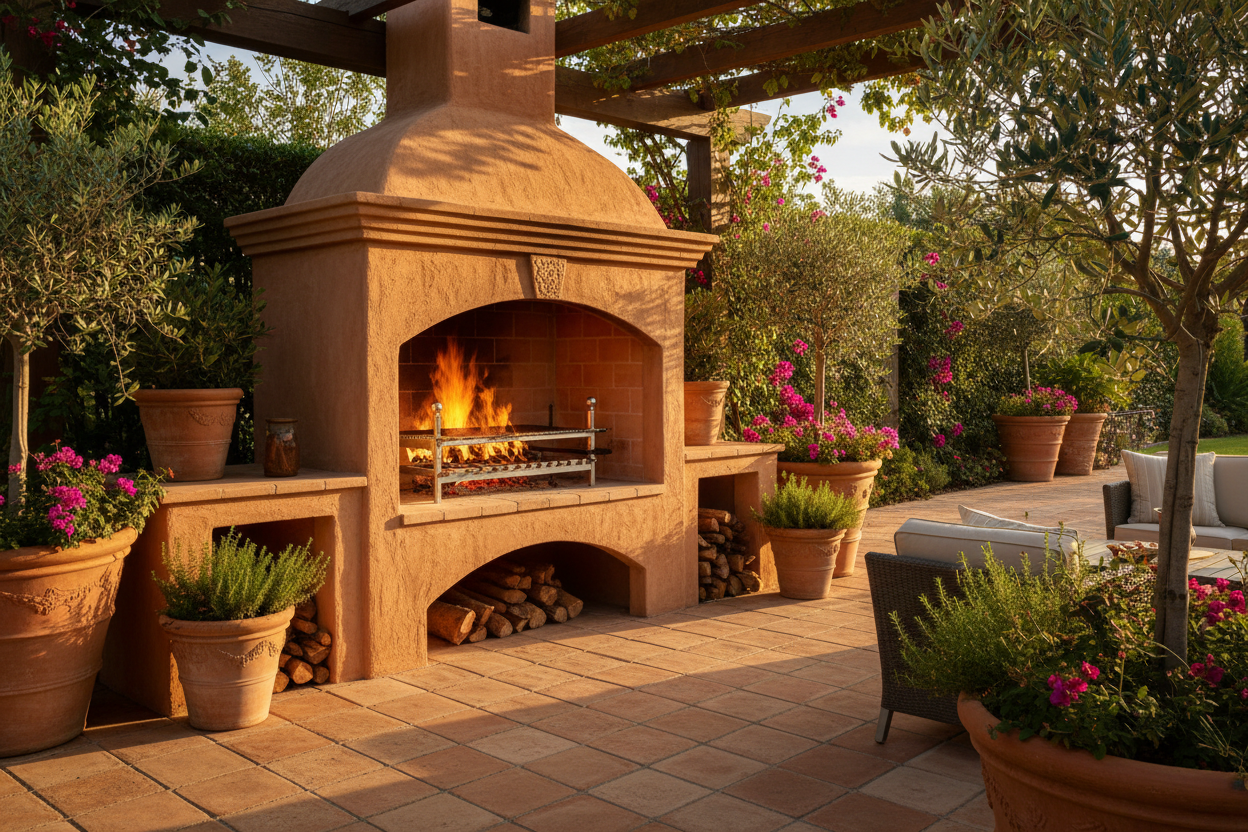 San Remo Terracotta DIY Outdoor Fireplace Kit and Grill Combo